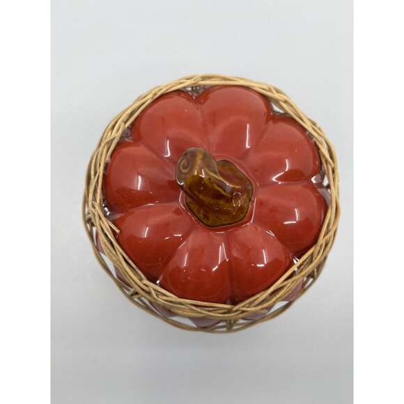 Ceramic Pumpkin Candle Holder With Rustic Wicker Detailing - Picture 5 of 13